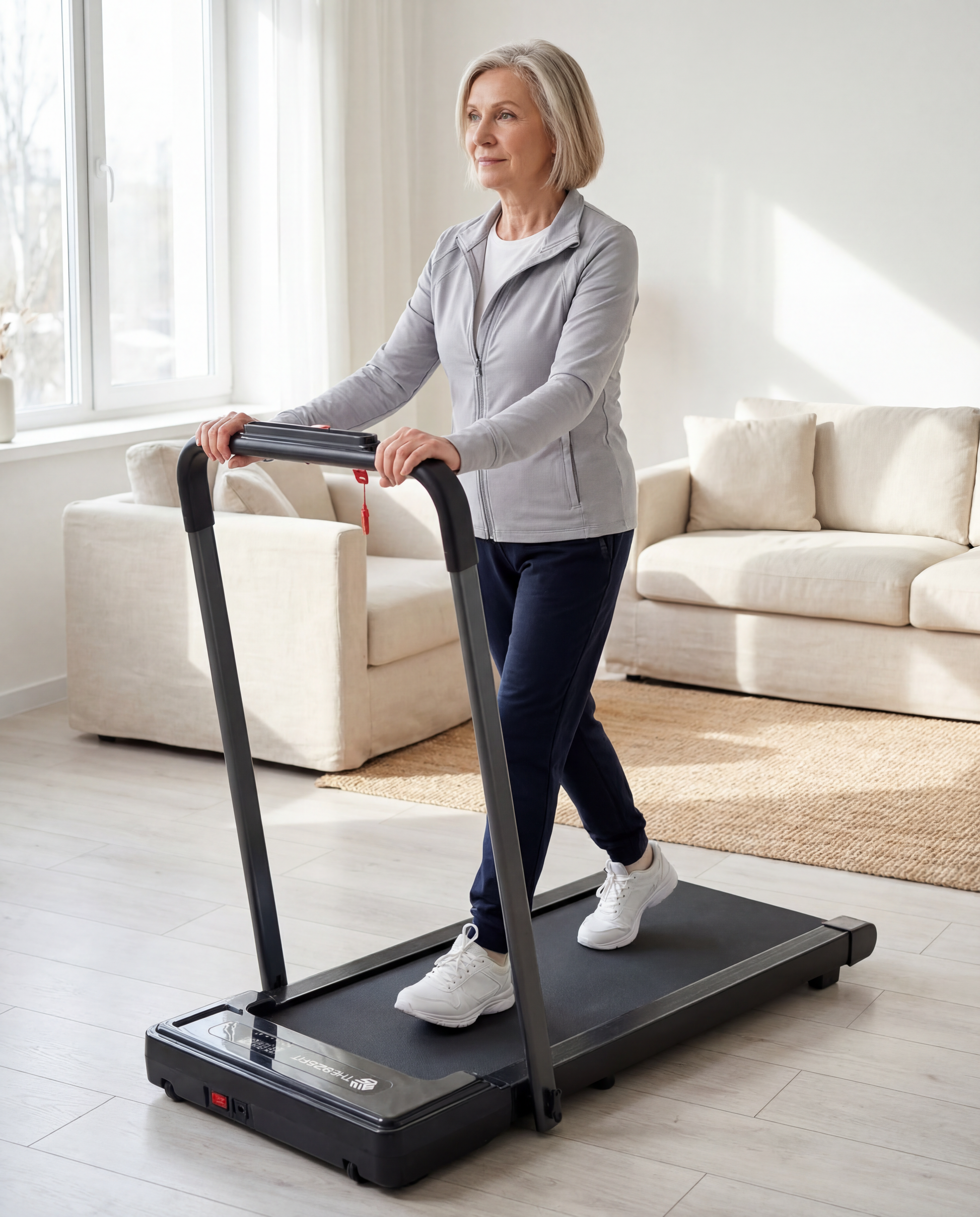 StrideFlex Elite foldable walking pad treadmill with raised handrail - The925Fit