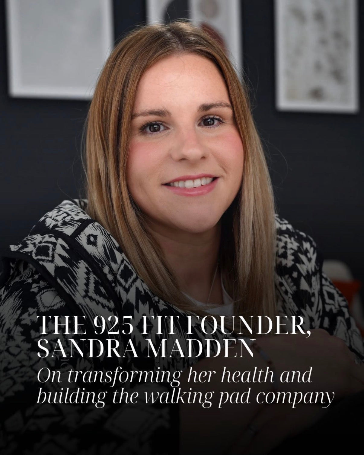 Woman with text overlay about the 925 Fit founder, Sandra Madden